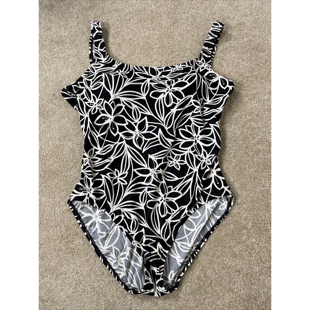 Speedo One‎ Piece Swimsuit Womens Size 18 Black White Floral